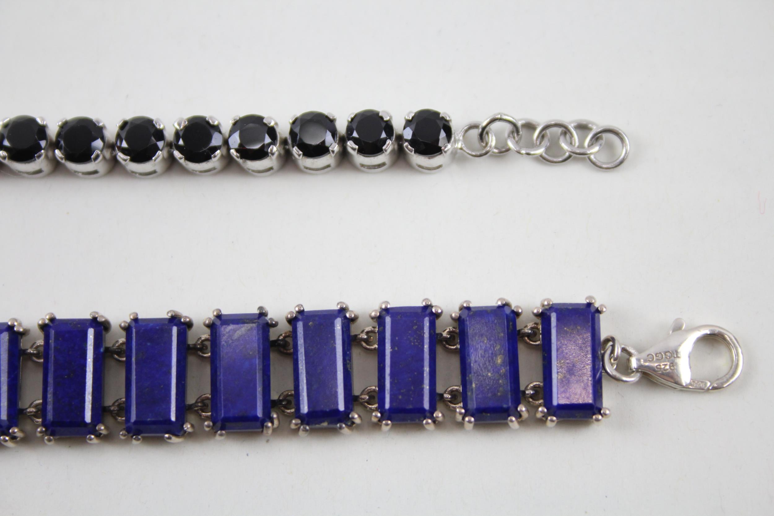 Two silver gemstone tennis bracelets including Lapis Lazuli (48g) - Image 5 of 6