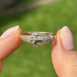 9ct gold buckle ring set with diamond & white gemstone Size V 3.5 g