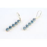 9ct gold heart shaped cut blue topaz drop earrings with lever backs - 5.1 g