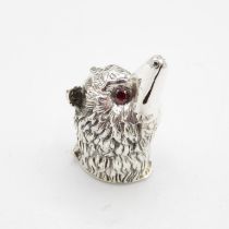 Fox Head 925 HM Sterling Silver Vesta with red glass eyes and tight hinged lid in excellent