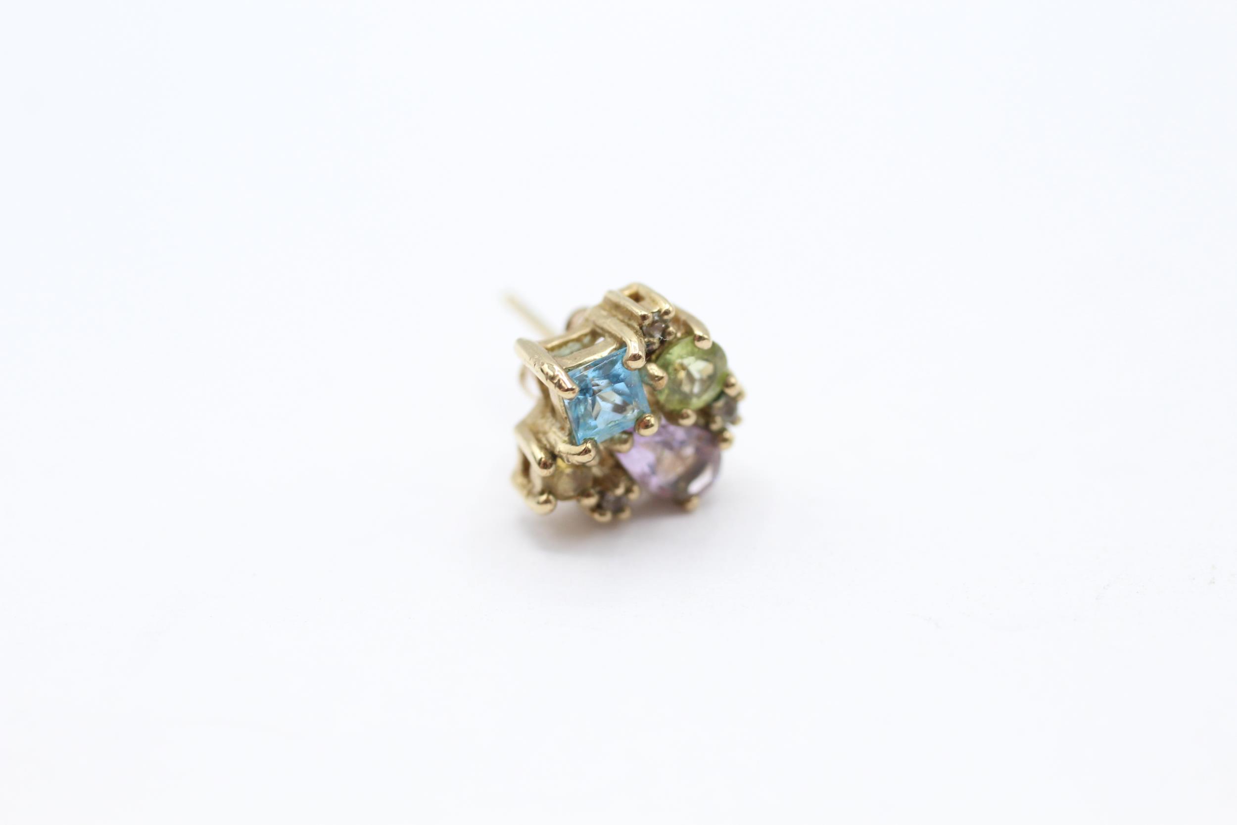 9ct gold multi gemstone cluster stud earrings, gemstones including: amethyst, topaz, citrine, - Image 2 of 4