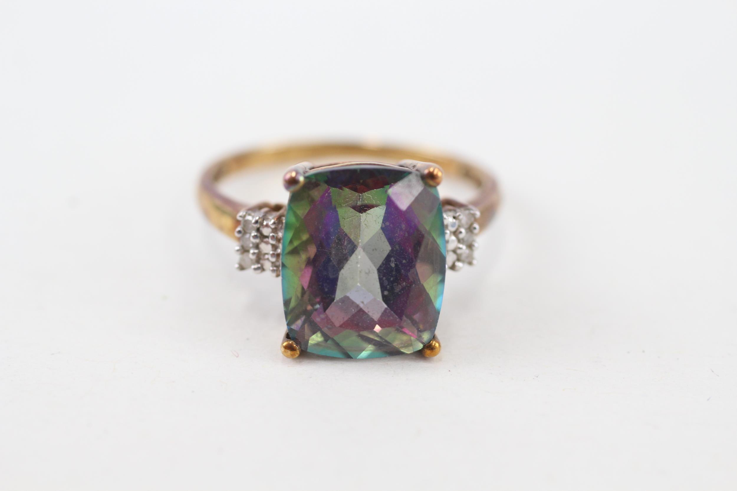 9ct gold mystic topaz & diamond dress ring, claw set (3.3g) Size O - Image 2 of 4