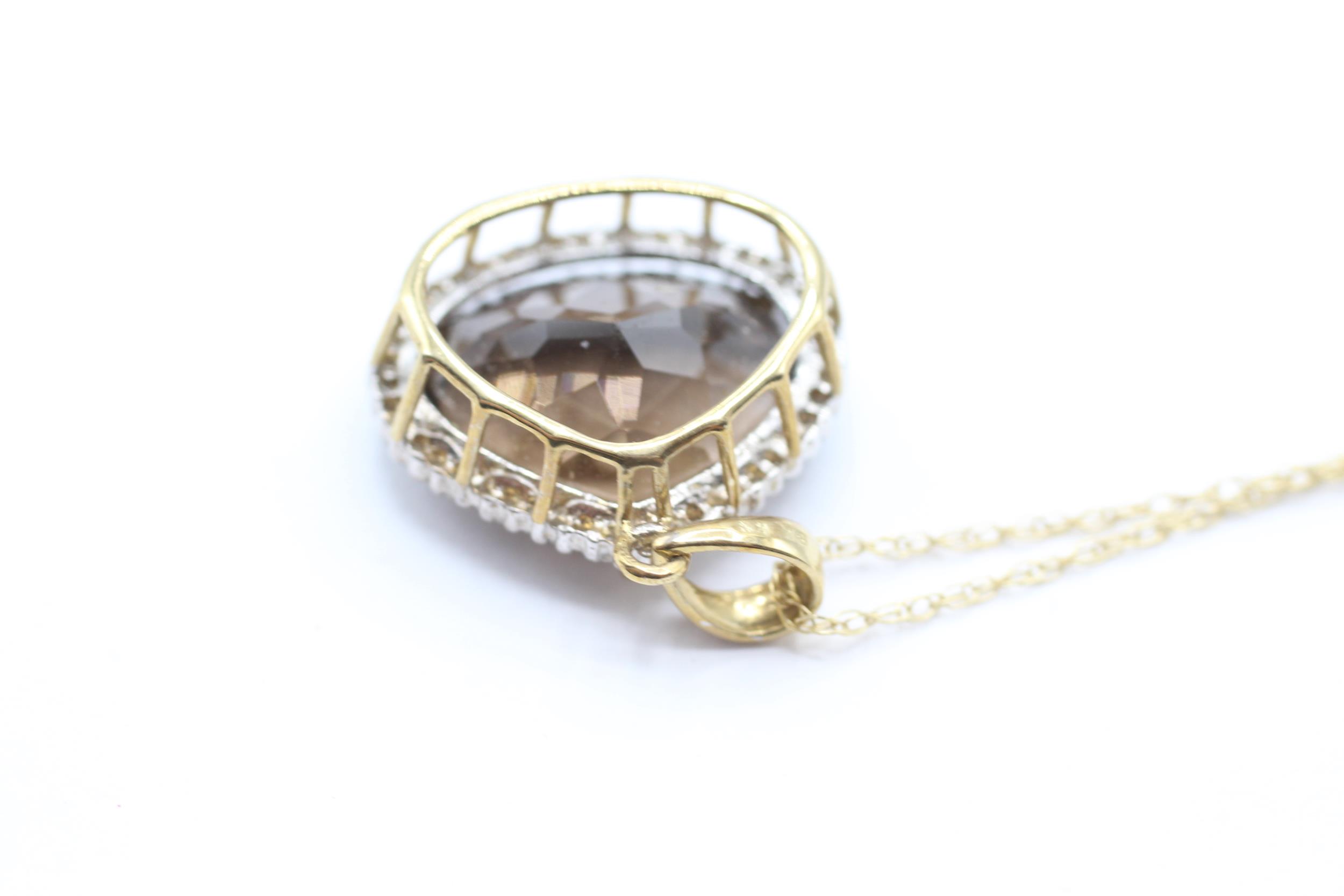 9ct gold pear cut smokey quart and diamond set pendant necklace - 5.3 g - Image 4 of 4