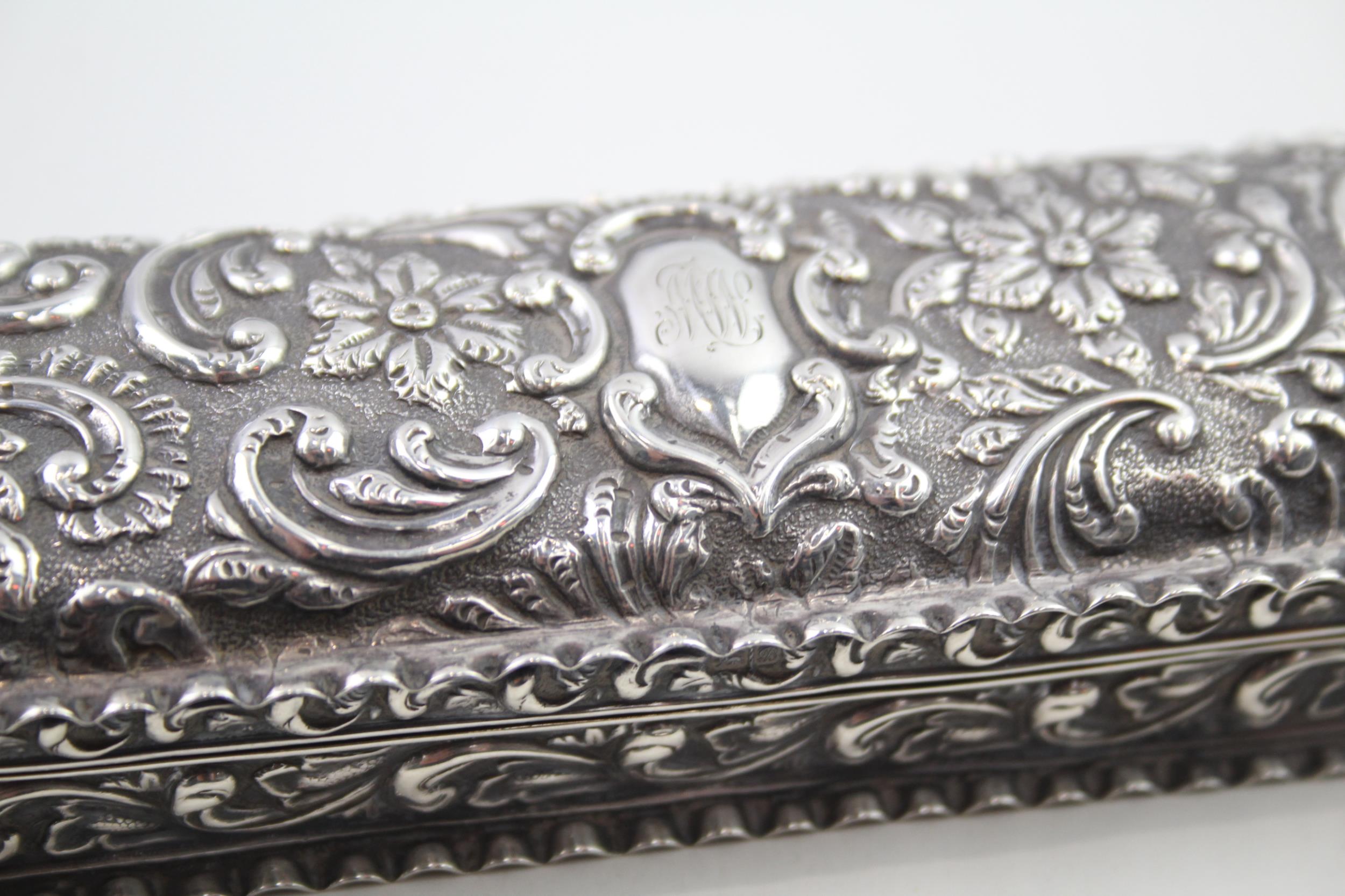 Antique Edwardian 1902 Chester Sterling Silver Long Trinket / Jewellery Box 129g - w/ Engraved - Image 3 of 8