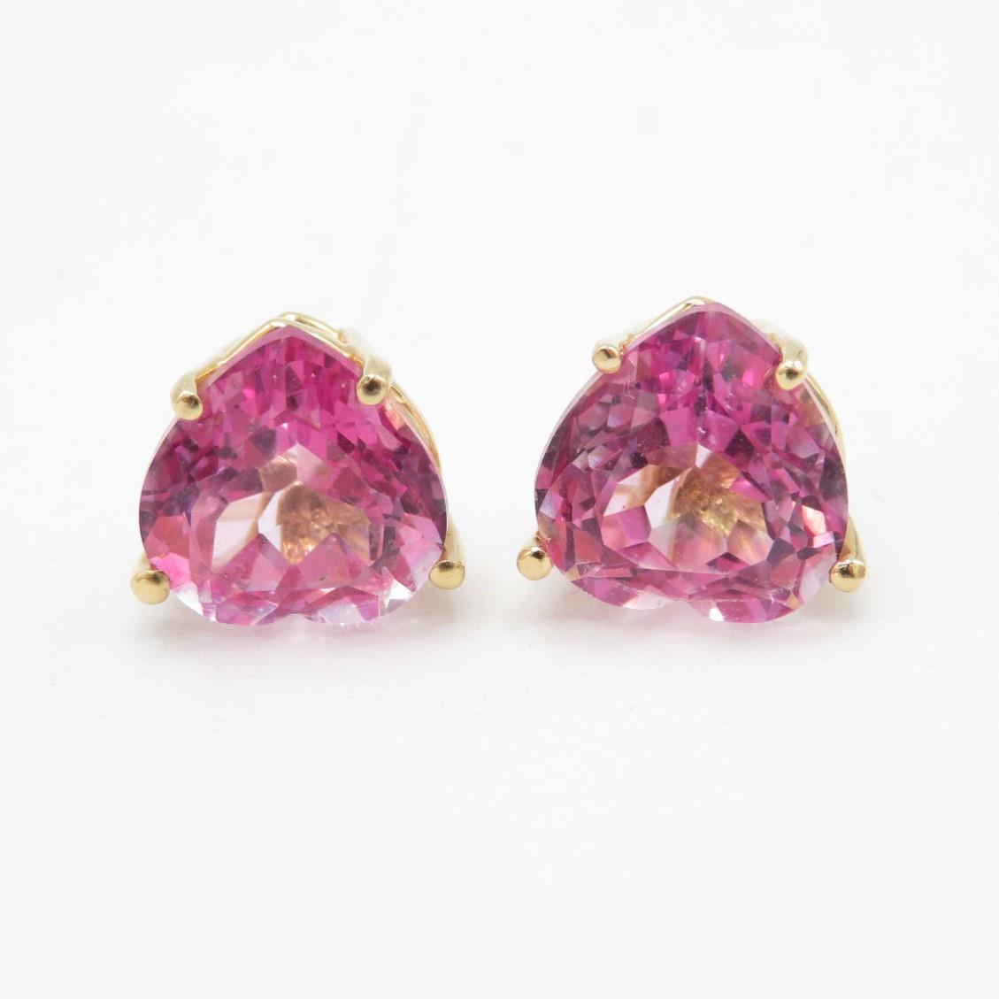 HM 9ct gold stud earrings with large pink paste stones (4.1g)