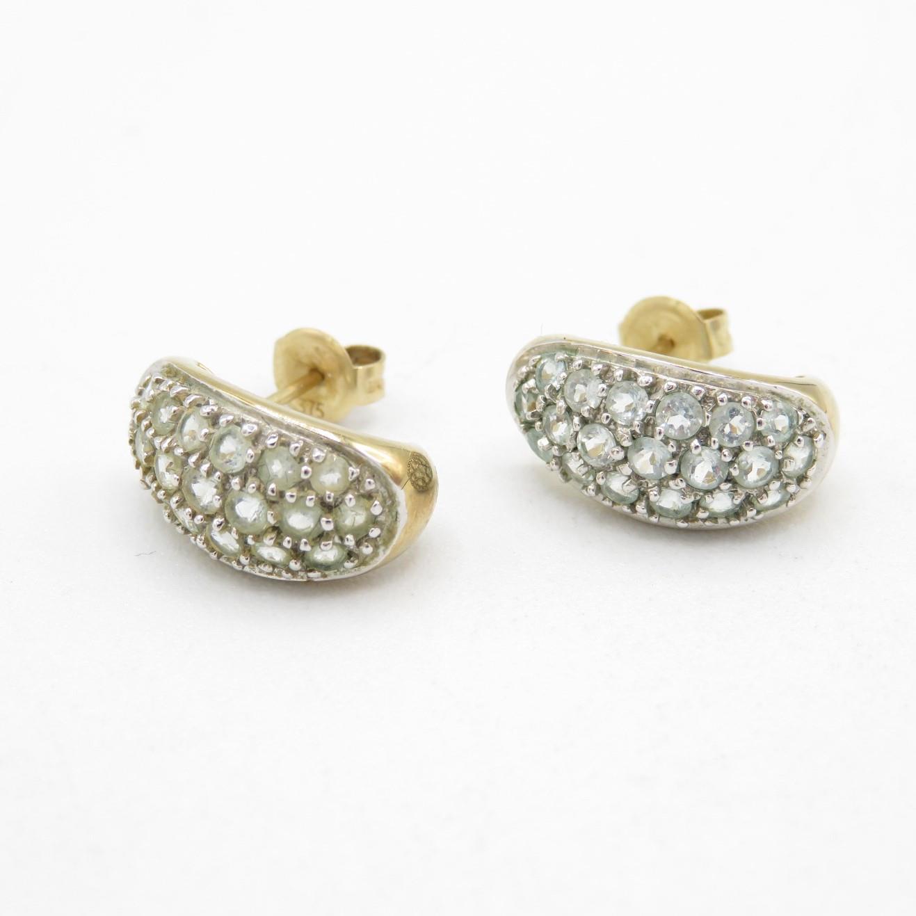 9ct gold blue gemstone c-hoop earrings with scroll backs - 2.6 g