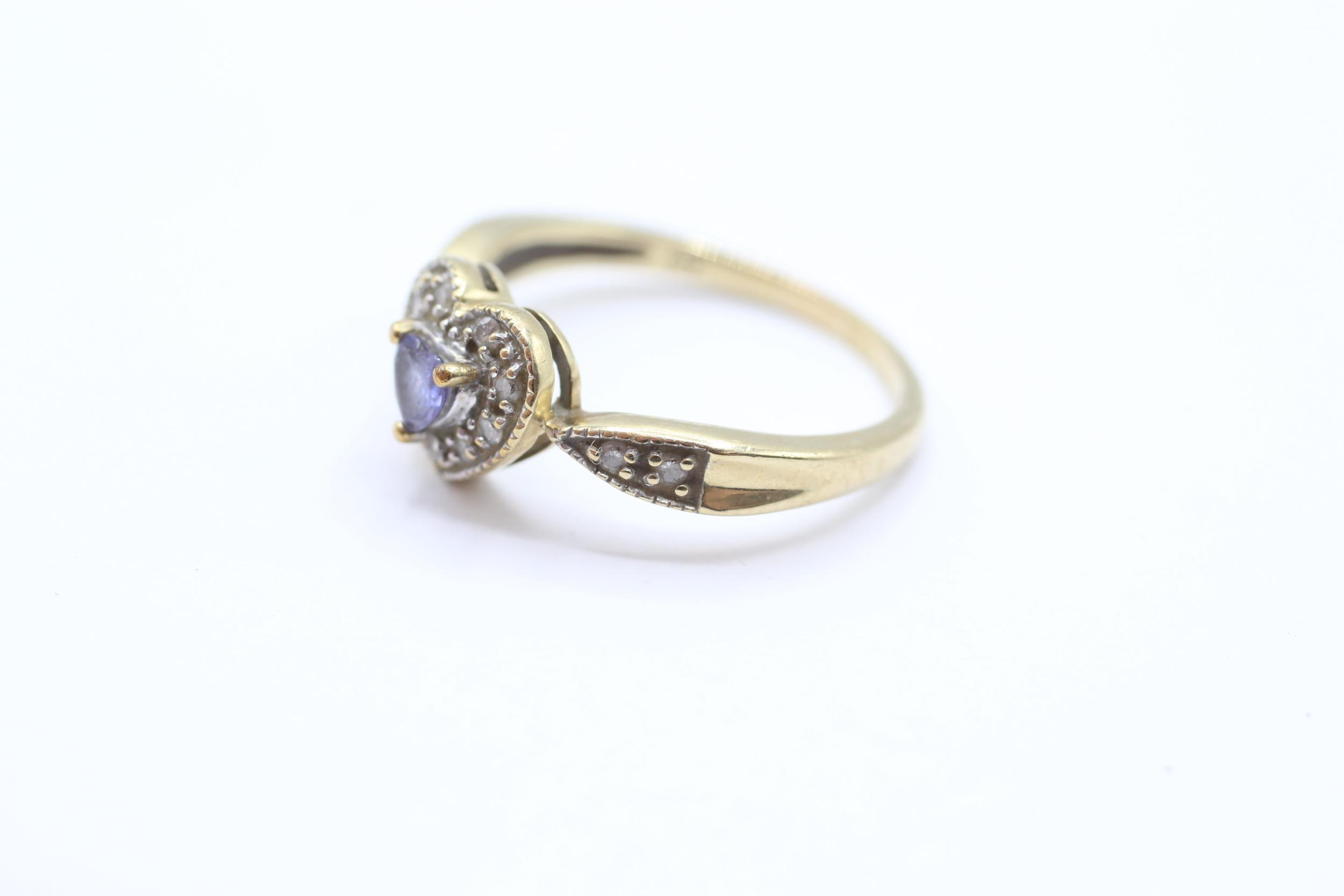 9ct gold diamond and tanzanite heart halo ring Size Q - 2.9 g - Image 3 of 4