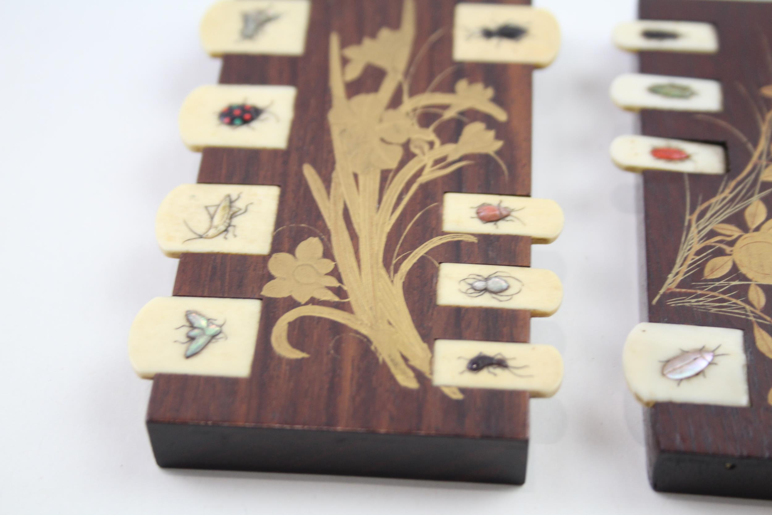 3 x Antique Japanese Mahogany Game Markers / Counters w/ Animal Detail - In antique condition - Image 3 of 8