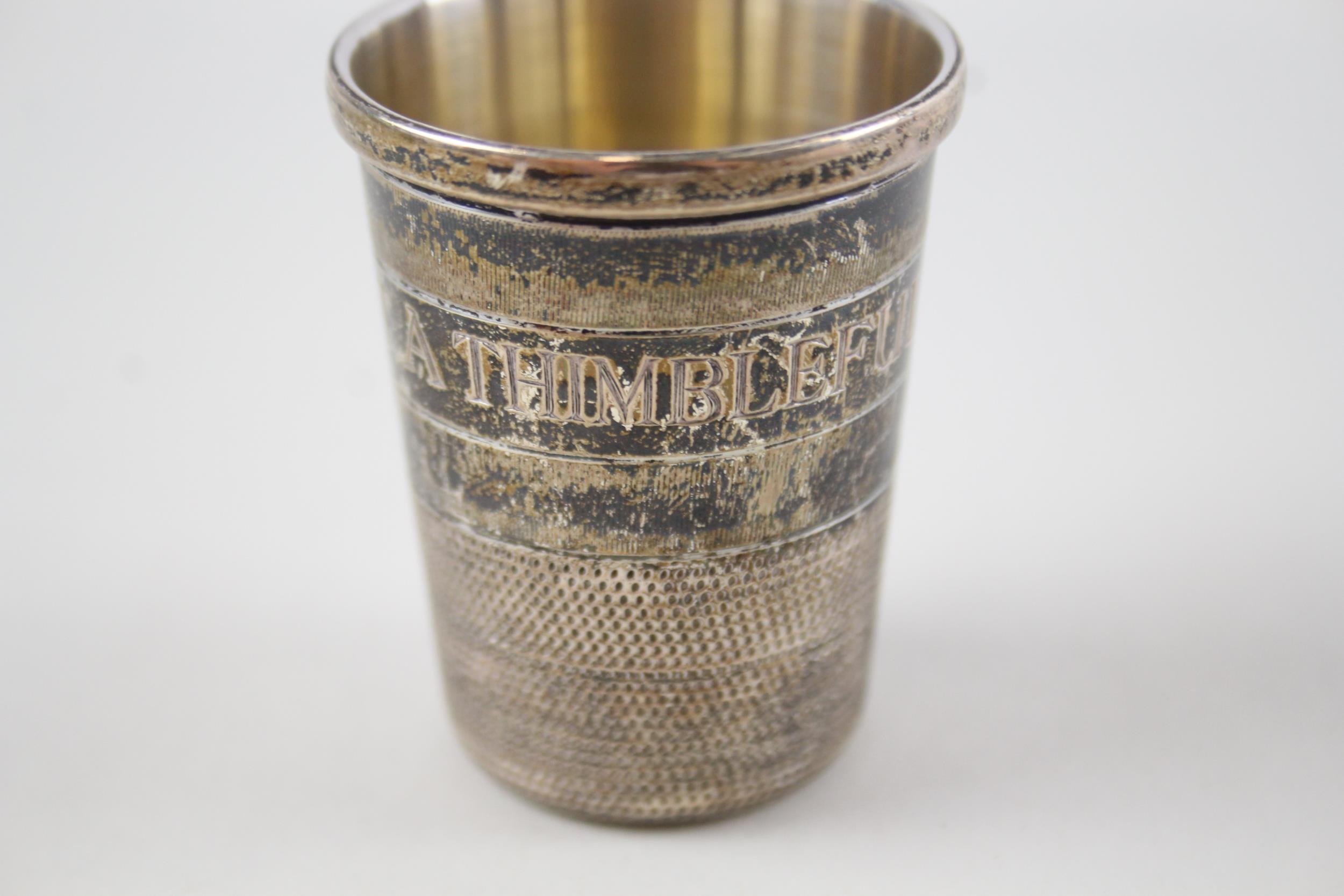 Vintage 1978 Birmingham Sterling Silver 'Just A Thimbleful' Novelty Shot Cup 95g - Maker - J B - Image 2 of 5