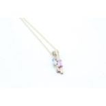 9ct gold amethyst and topaz and diamond pendant on chain - 1.6 g