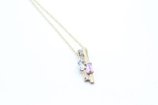 9ct gold amethyst and topaz and diamond pendant on chain - 1.6 g