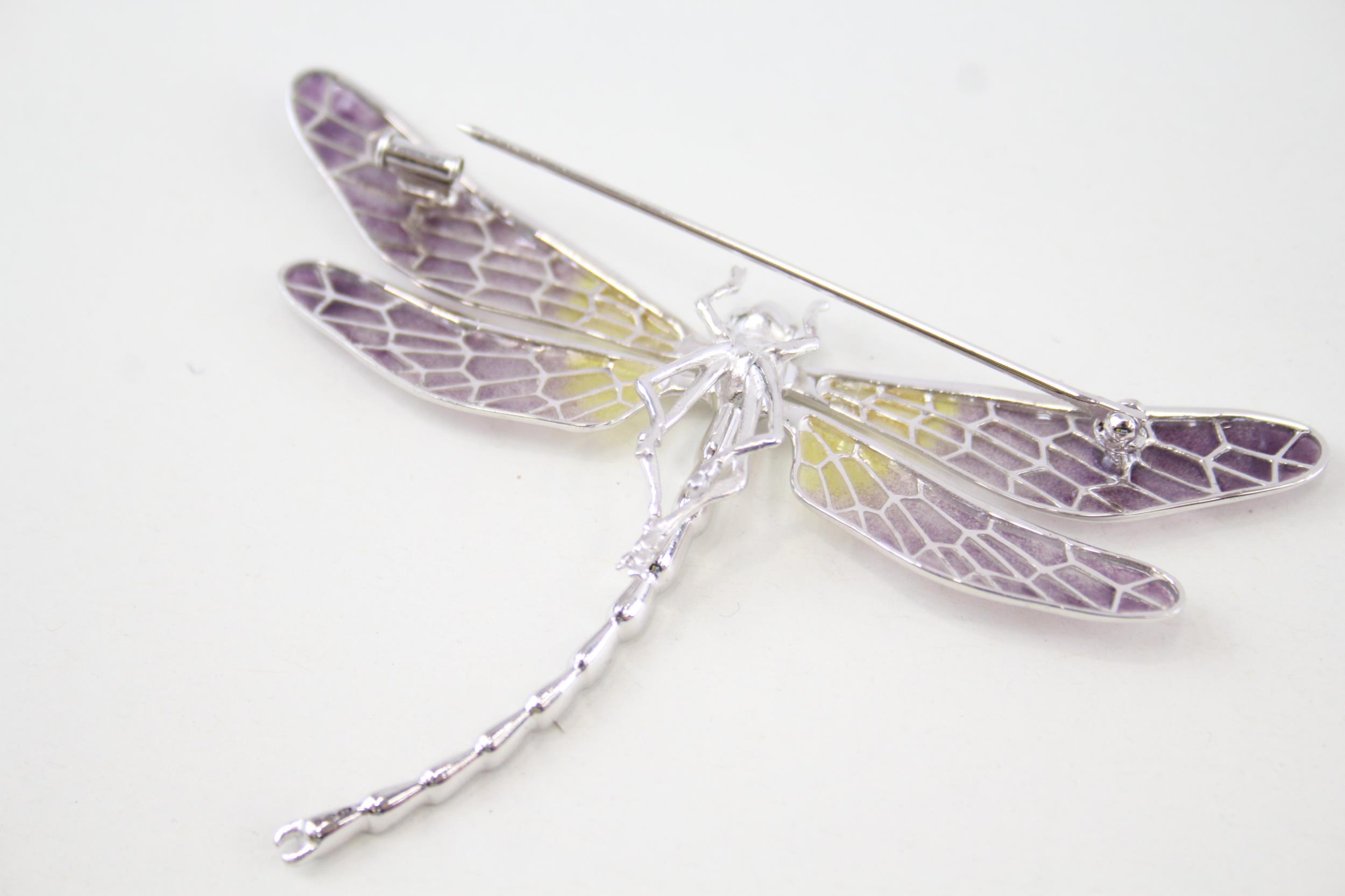 Two sterling silver dragonfly brooches including marcasite, amethyst (34g) - Image 6 of 6