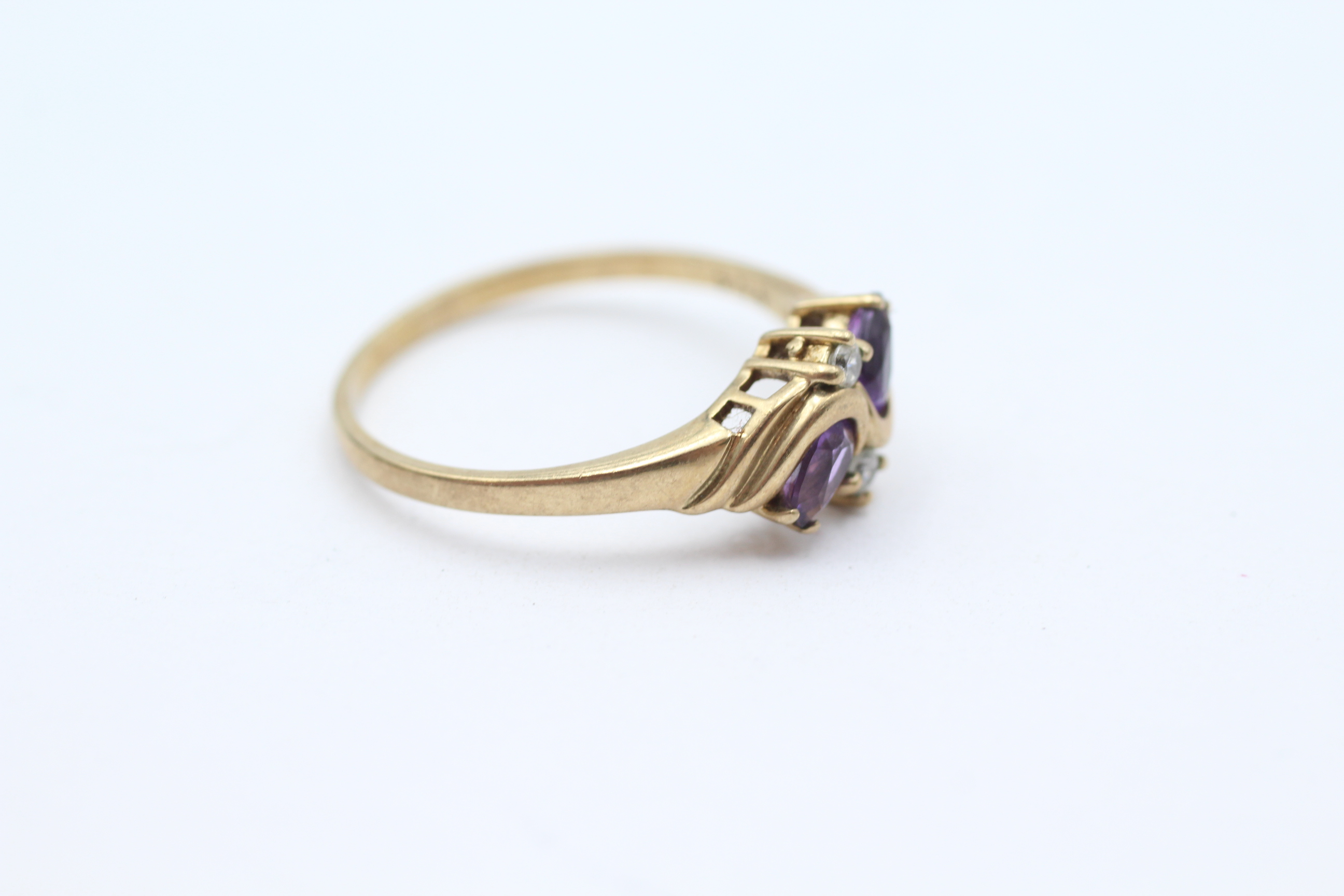 9ct gold amethyst & cubic zirconia four stone cluster ring Size Q - 1.9 g - Image 2 of 5