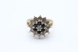 9ct gold vintage sapphire & diamond cluster ring Size M 1/2 - 4 g