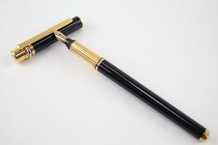 Must De CARTIER Black Lacquer & Gold Plated Fountain Pen w/ 18ct Nib WRITING - Dip Tested &