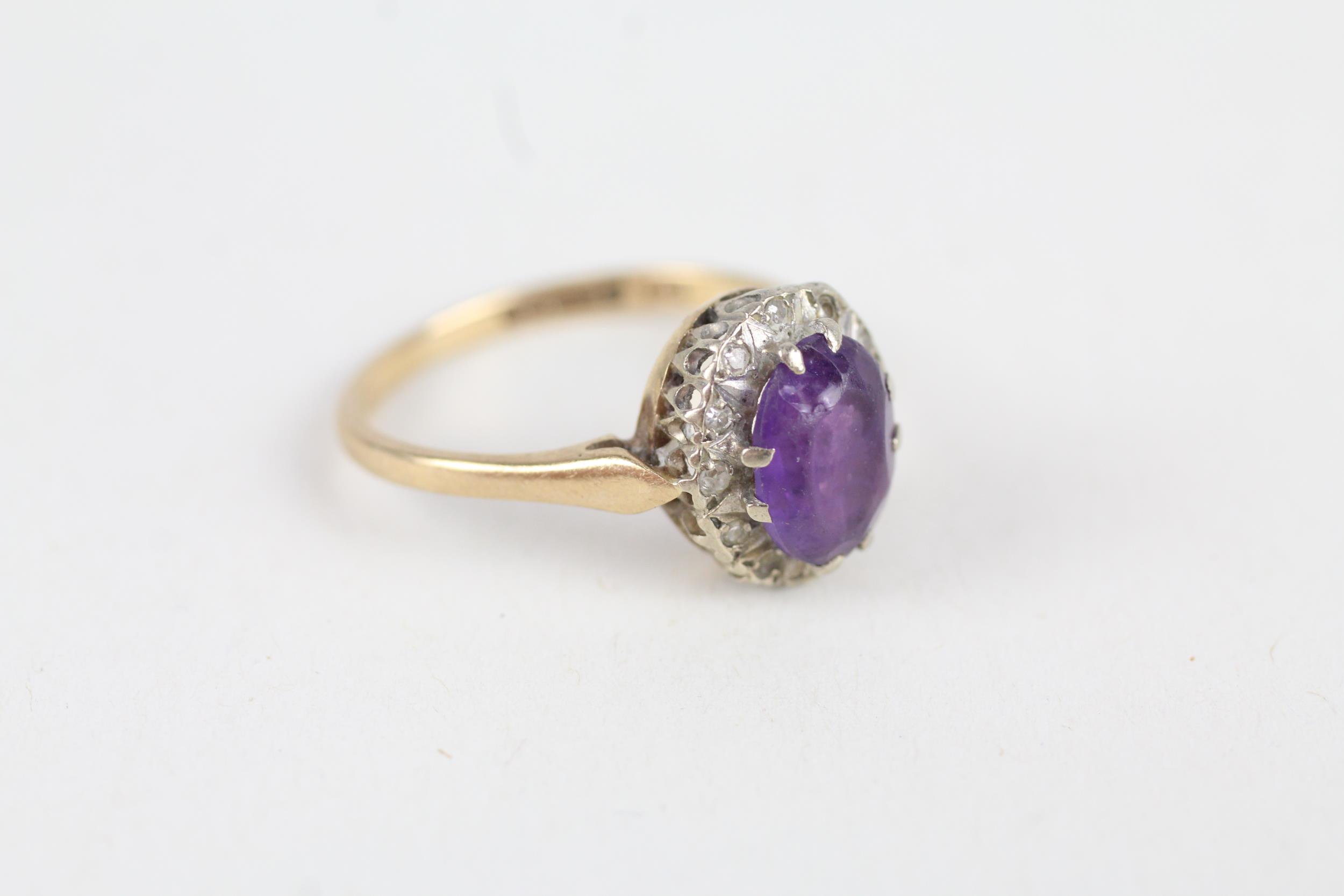 9ct gold amethyst and diamond cluster ring Size M - 2.6 g - Image 2 of 4