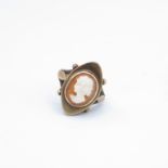 9ct gold antique female portrait shell cameo dress ring (4.7g) Size H