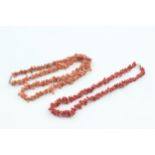 2 x 9ct gold clasp coral necklaces (56.5g)