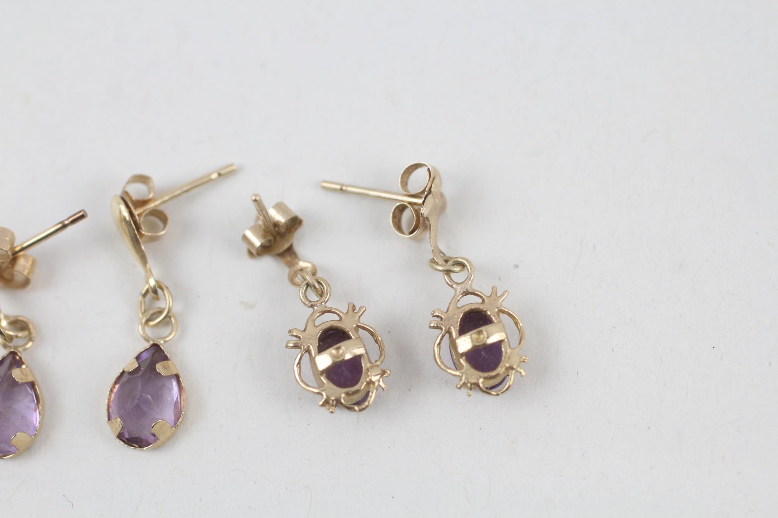 2x 9ct gold amethyst drop earrings with scroll backs - 1.5 g - Image 8 of 8