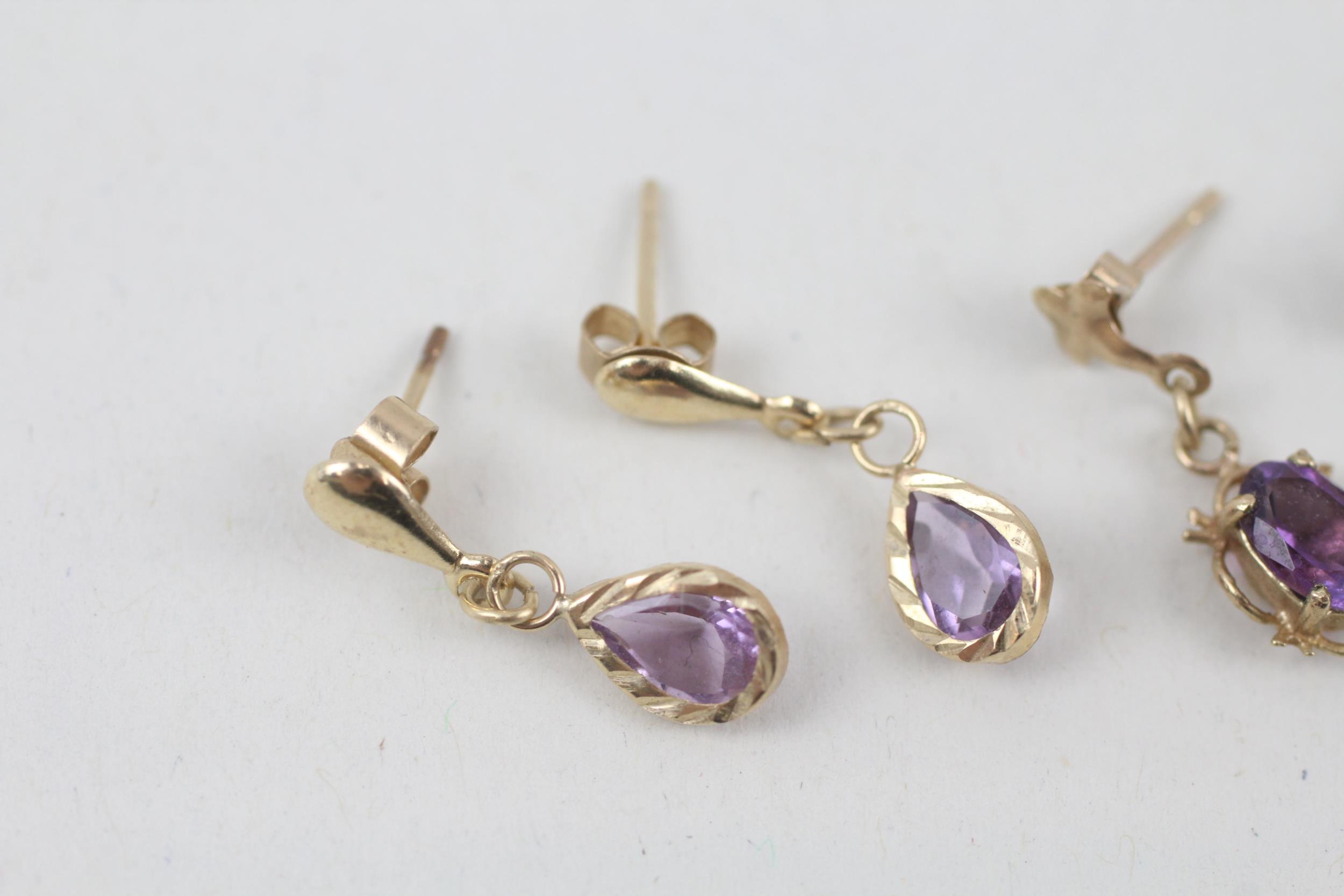 2x 9ct gold amethyst drop earrings with scroll backs - 1.5 g - Image 2 of 8