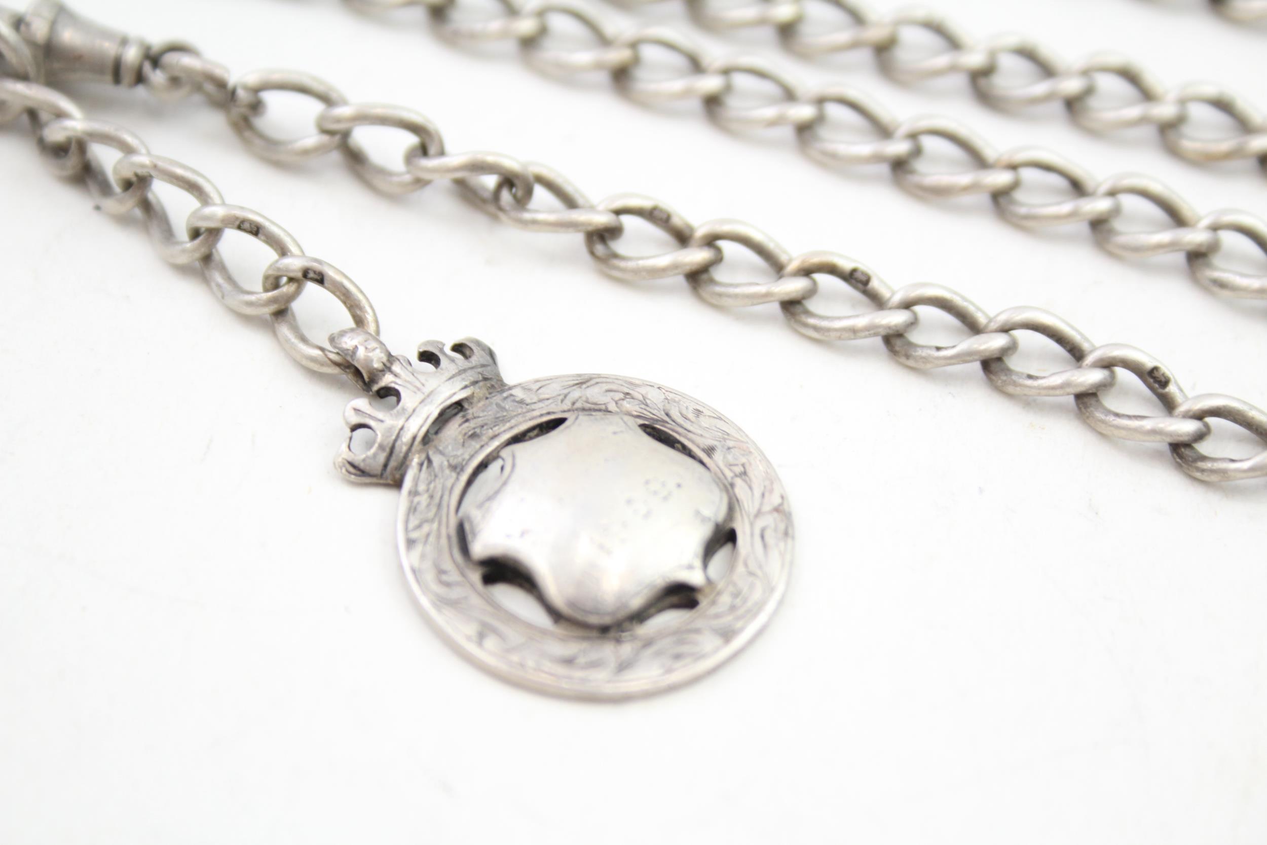 Antique Edwardian sterling silver watch chain and fob (48g) - Image 2 of 5