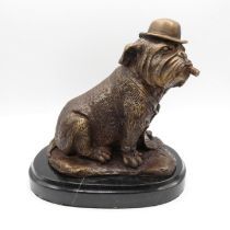 Cold Cast Bronze English Bull Dog on a Marble Base - 7" high x 7 " long