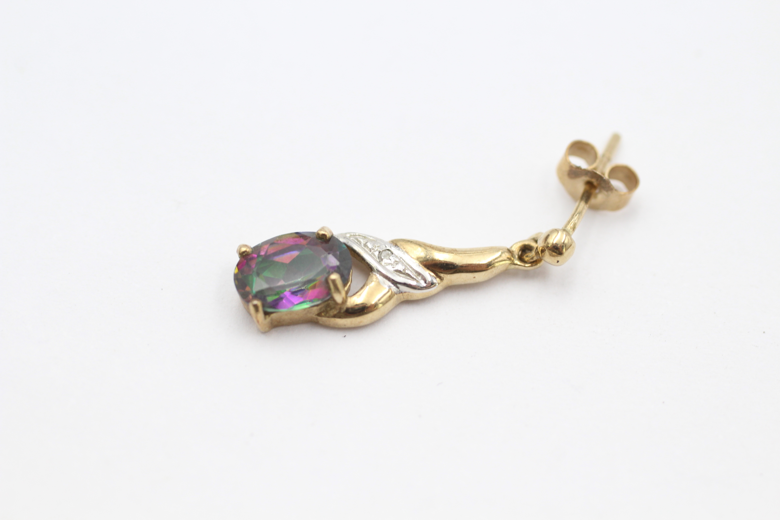 9ct gold diamond & mystic topaz dangle earrings - 1.6 g - Image 2 of 4