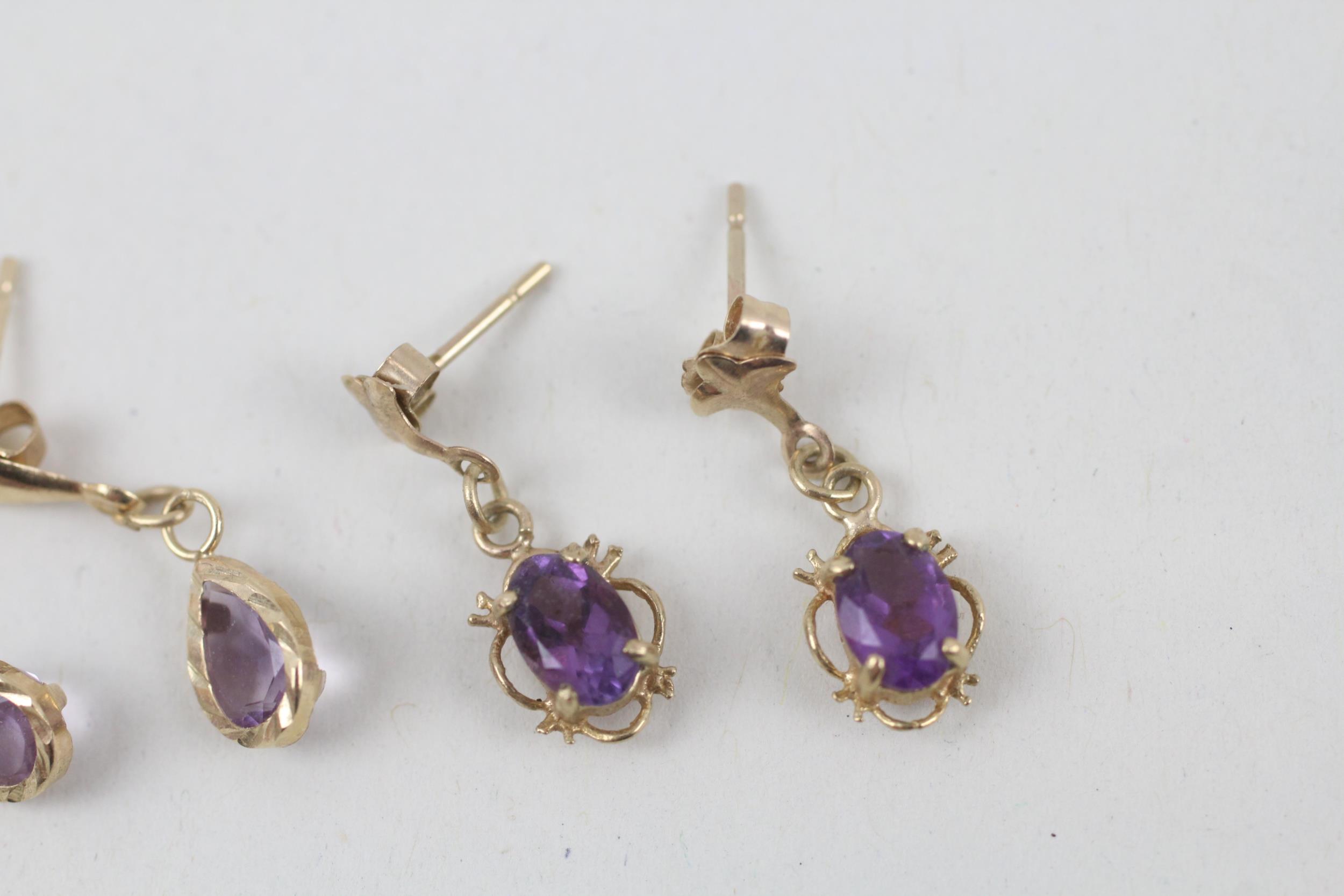 2x 9ct gold amethyst drop earrings with scroll backs - 1.5 g - Image 4 of 8