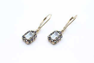 9ct gold sapphire and aquamarine halo drop earrings - 2.1 g
