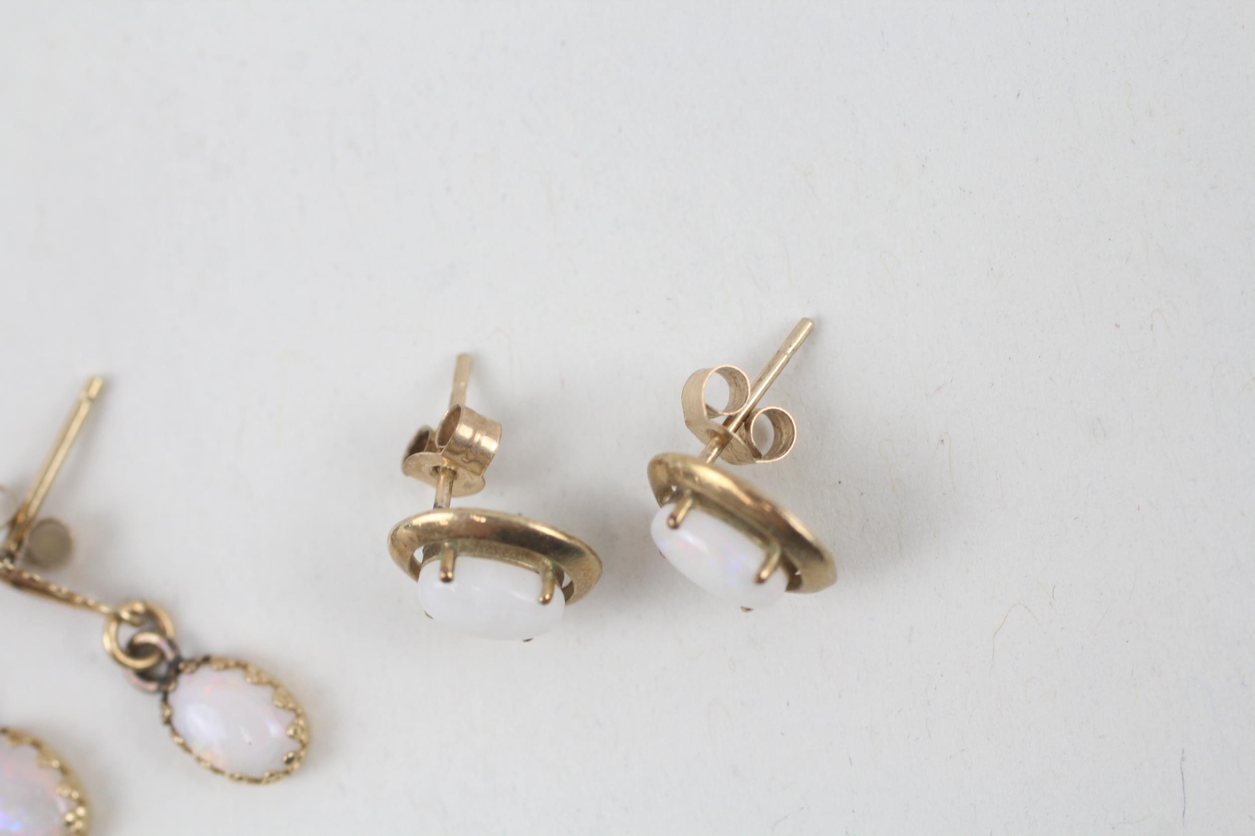 2x 9ct gold opal stud & drop earrings with scroll backs - 1.7 g - Bild 5 aus 5