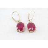 9ct gold enhanced ruby set leverback earrings - 175 g