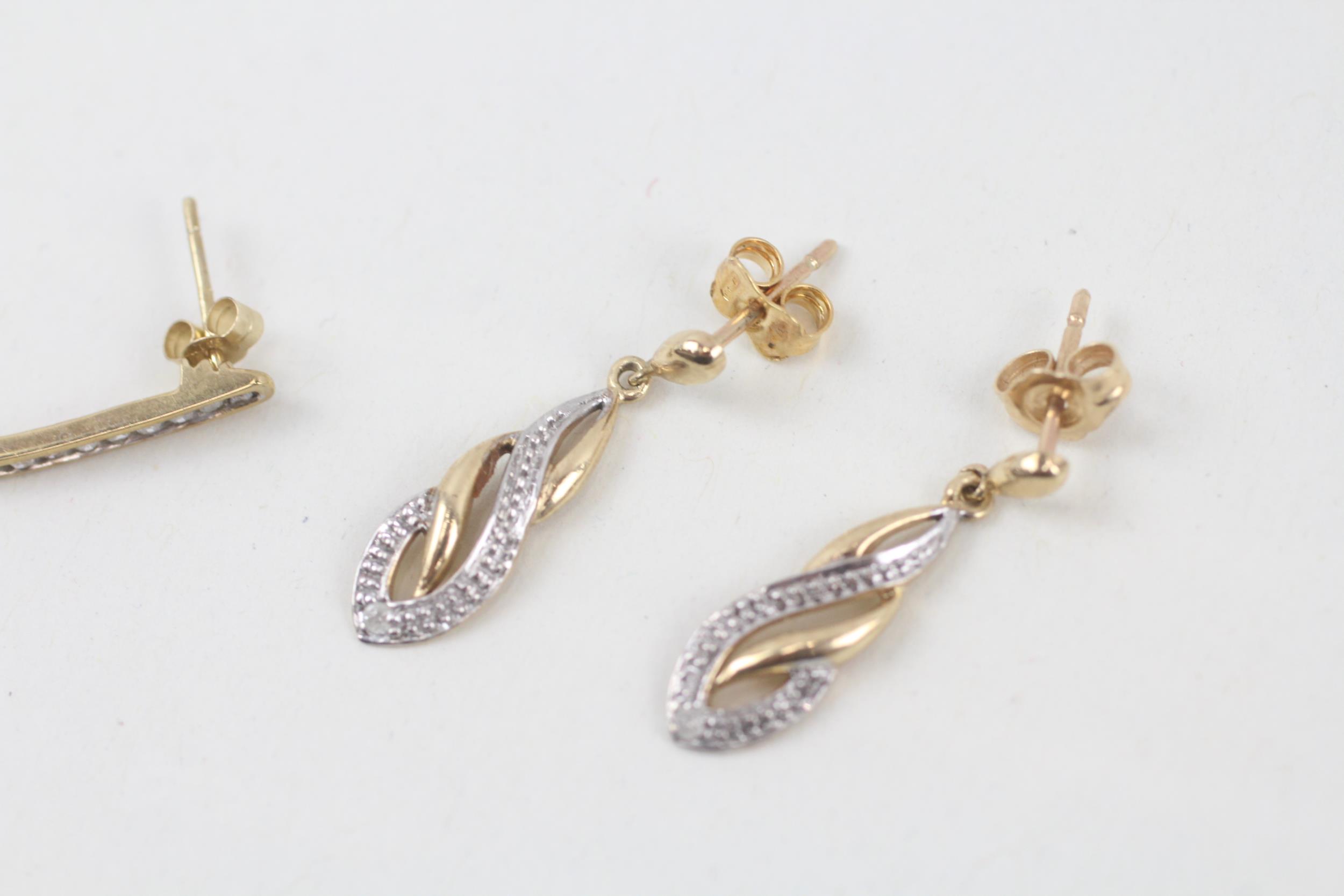 2x 9ct gold diamond drop earrings - 3.4 g - Image 4 of 7