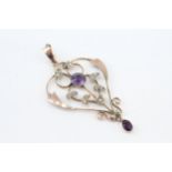 9ct gold Edwardian amethyst paste & seed pearl pendant (2.3g)