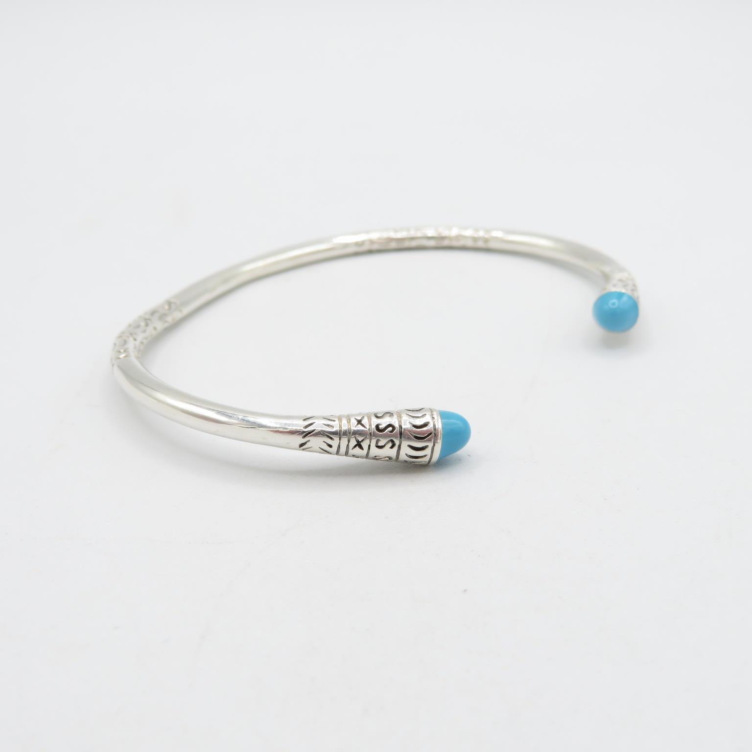 HM 925 Sterling Silver engraved bangle set with turquoise stones - adjustable - (20g) In excellent