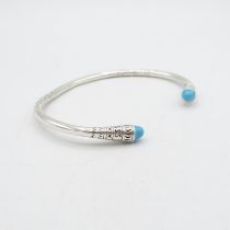 HM 925 Sterling Silver engraved bangle set with turquoise stones - adjustable - (20g) In excellent