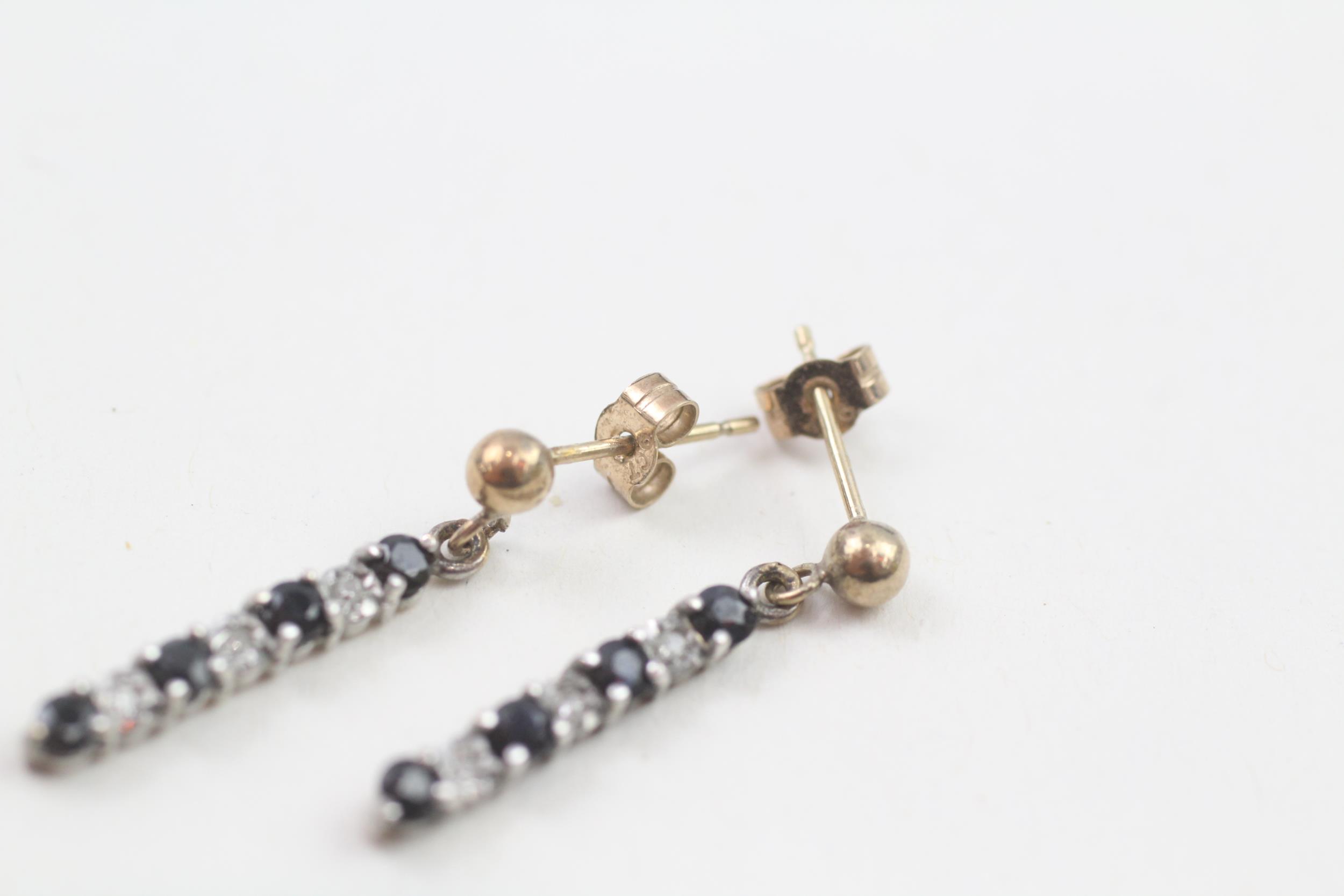 9ct gold sapphire & diamond drop earring with scroll backs (1.3g) - Image 4 of 4