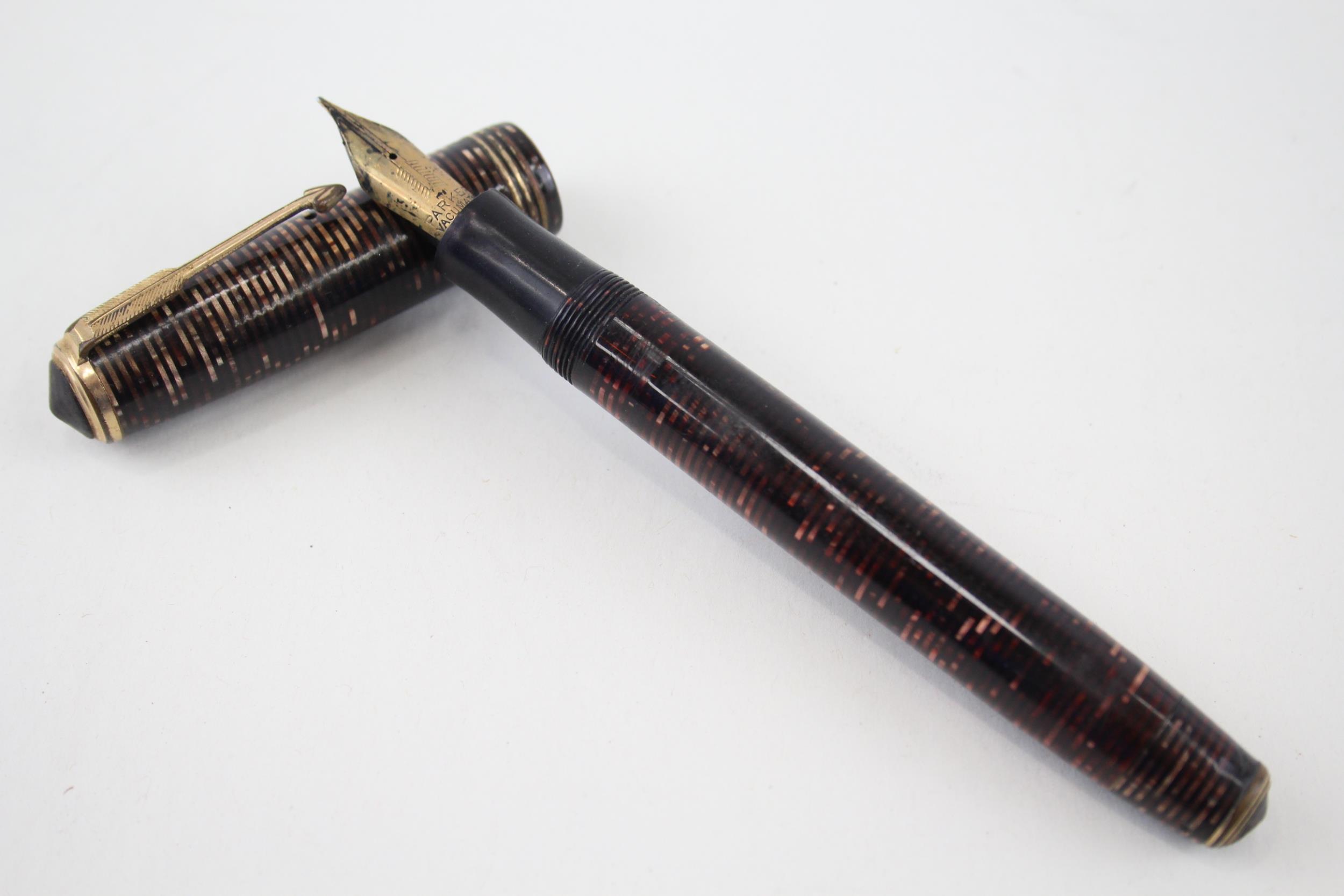 Vintage PARKER Vaccumatic Brown Fountain Pen w/ 14ct Gold Nib WRITING - Dip Tested & WRITING In
