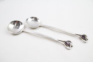 2 x Arts & Crafts Albert Edward Bonner 1913 London Sterling Silver Spoons (163g) - w/ Purple