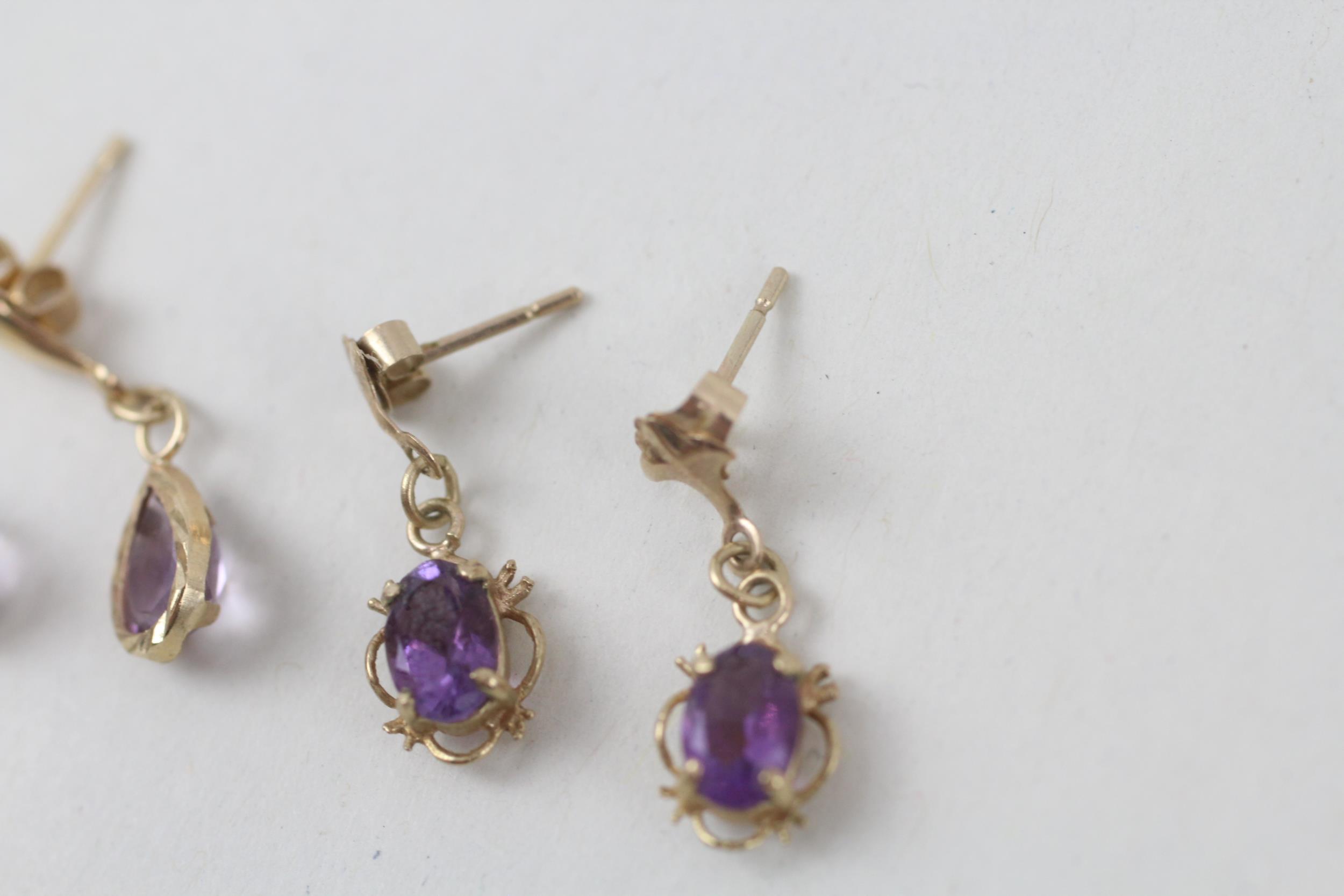 2x 9ct gold amethyst drop earrings with scroll backs - 1.5 g - Image 5 of 8