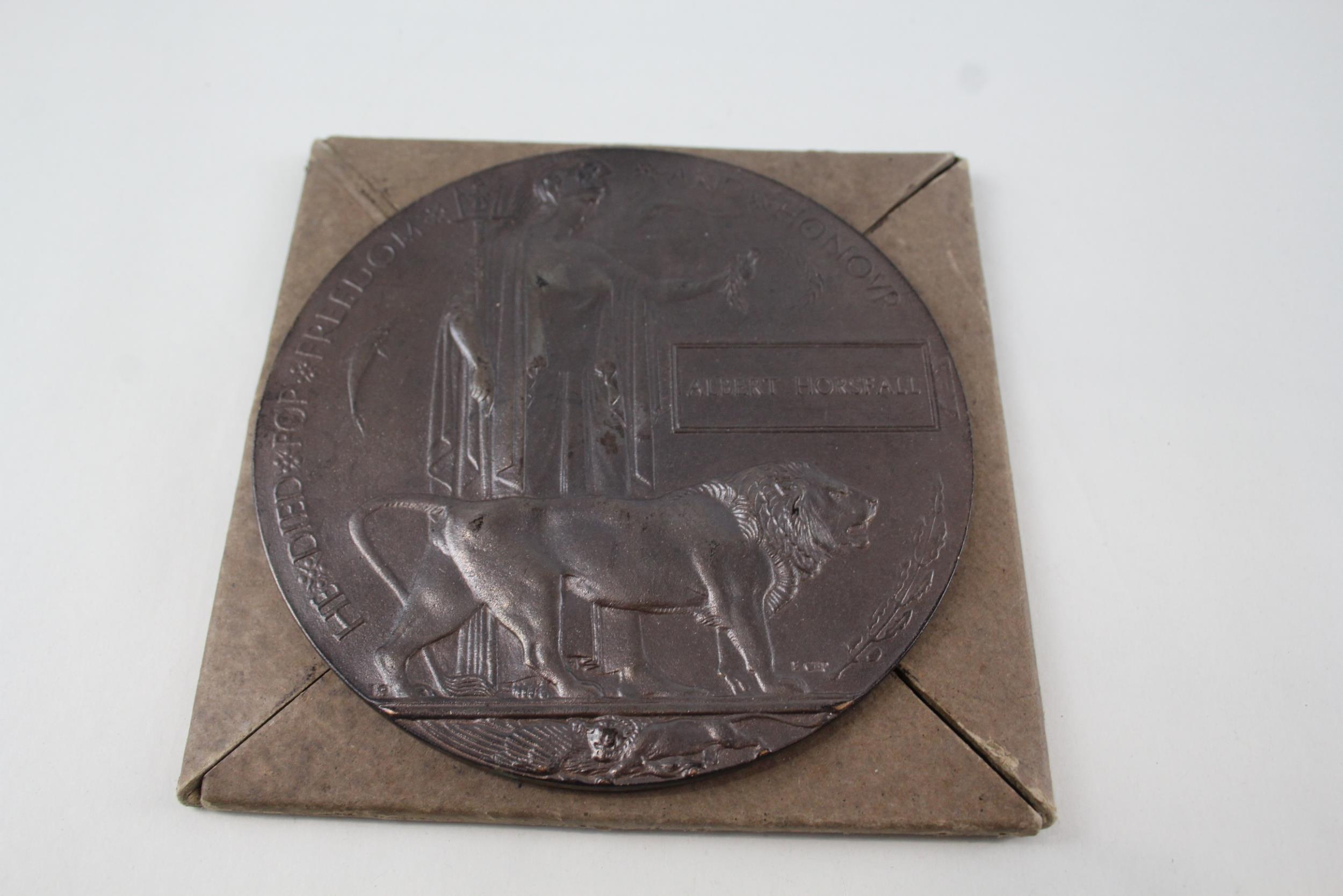 WW1 Death Plaque & Card Holder Named Albert Horsfall - WW1 Death Plaque & Card Holder Named Albert