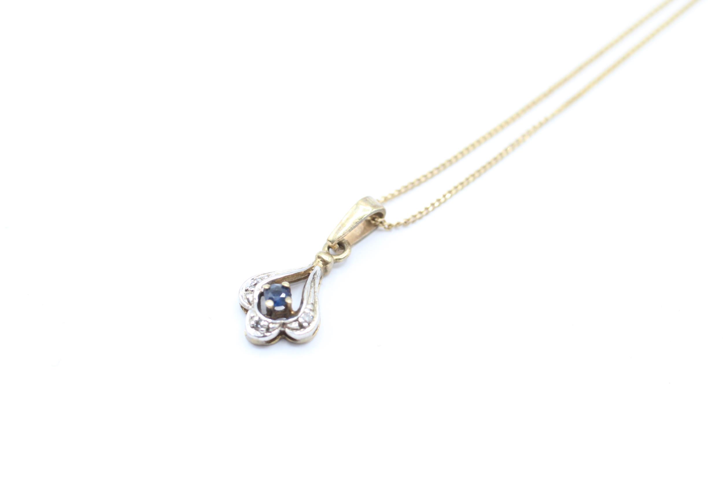 9ct gold sapphire and diamond set swag teardrop pendant necklace - 1.7 g