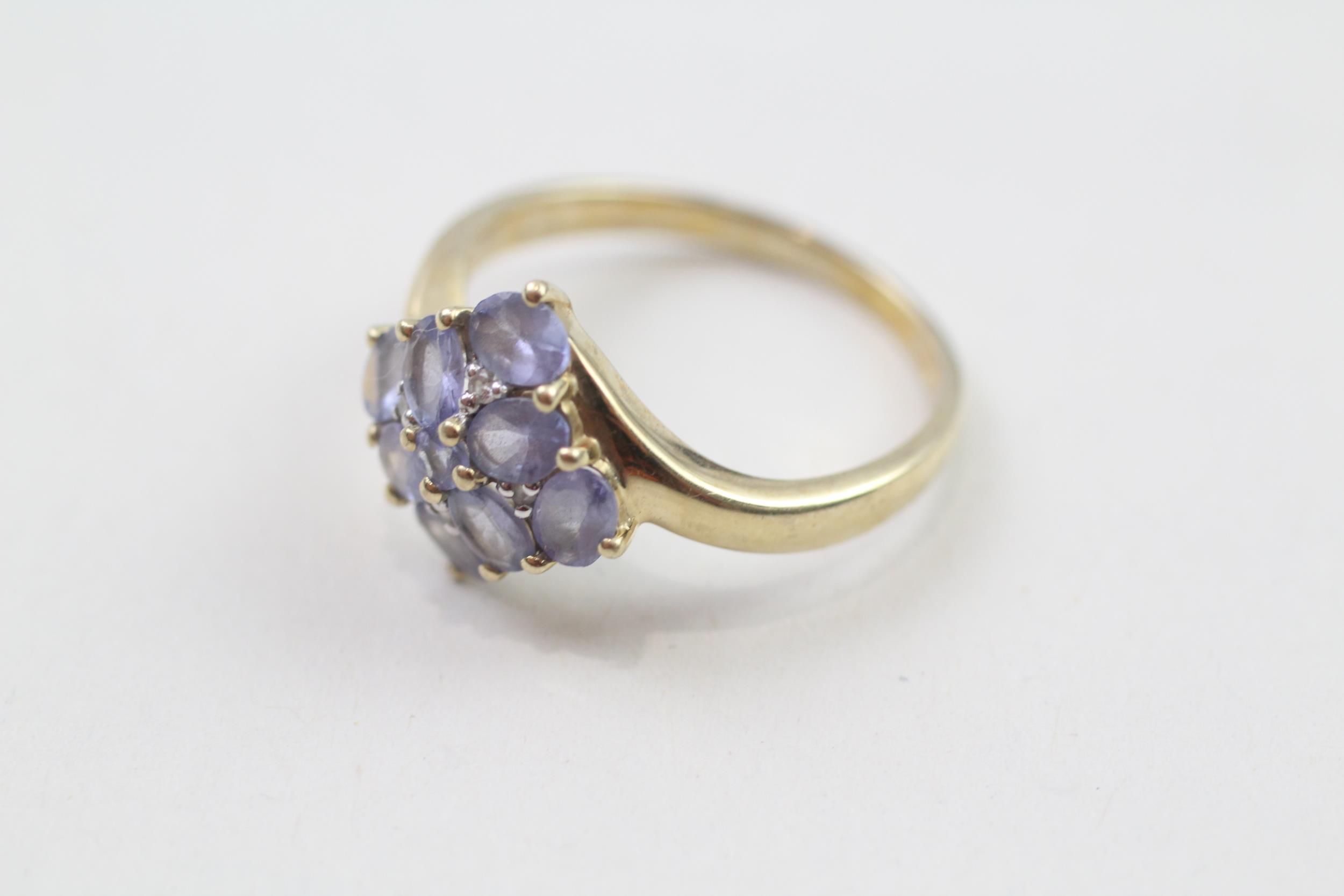 9ct gold tanzanite & diamond cluster ring (2.8g) Size P - Image 2 of 3