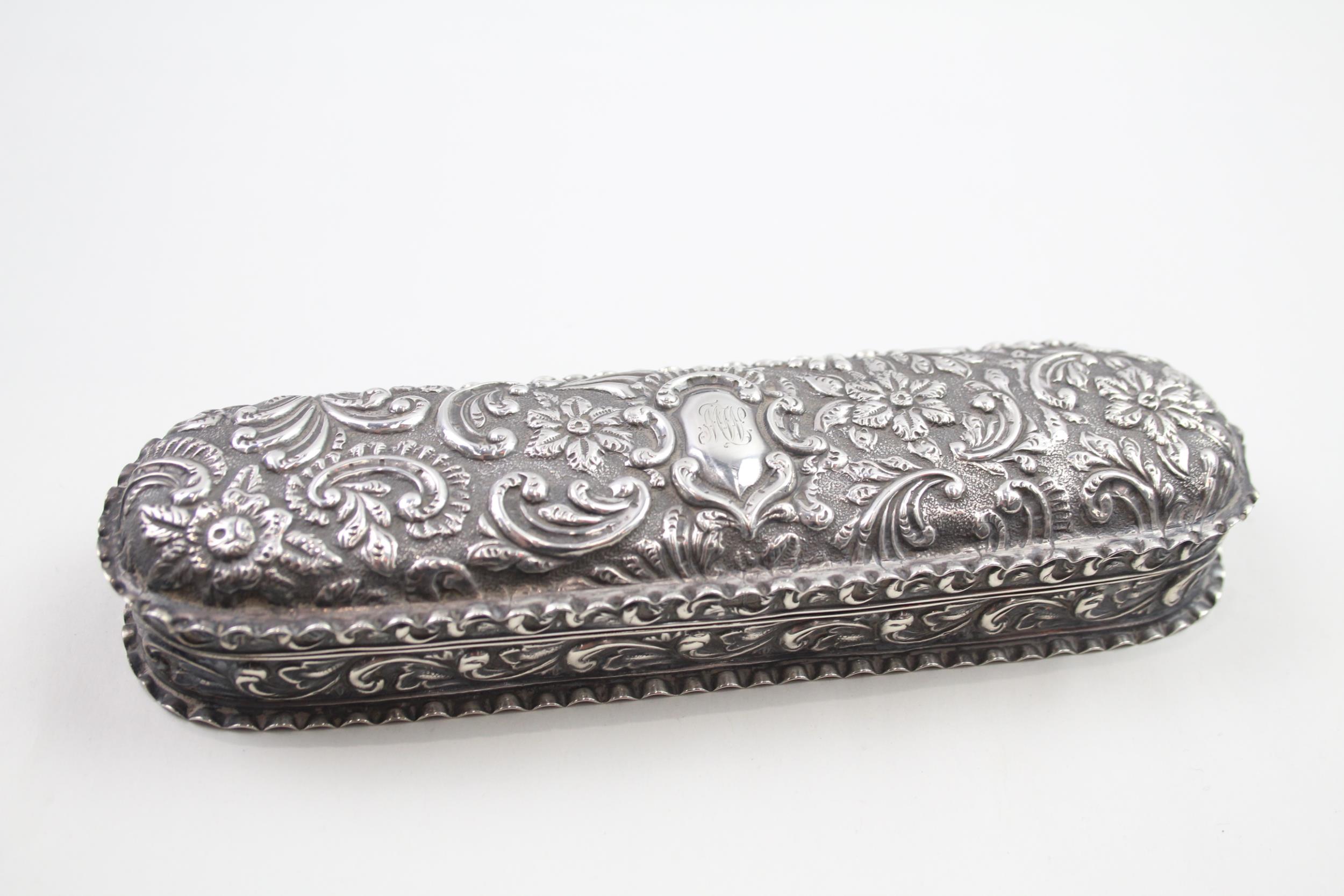 Antique Edwardian 1902 Chester Sterling Silver Long Trinket / Jewellery Box 129g - w/ Engraved