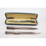 3 x Vintage Stamped .925 Sterling Silver Propelling Pencils Inc Yard O Led (64g) - UNTESTED In