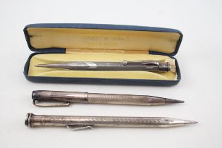 3 x Vintage Stamped .925 Sterling Silver Propelling Pencils Inc Yard O Led (64g) - UNTESTED In