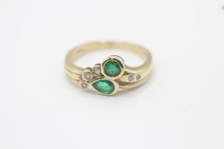 9ct gold emerald & diamond dress ring, bezel set Size R 1/2 - 3.7 g