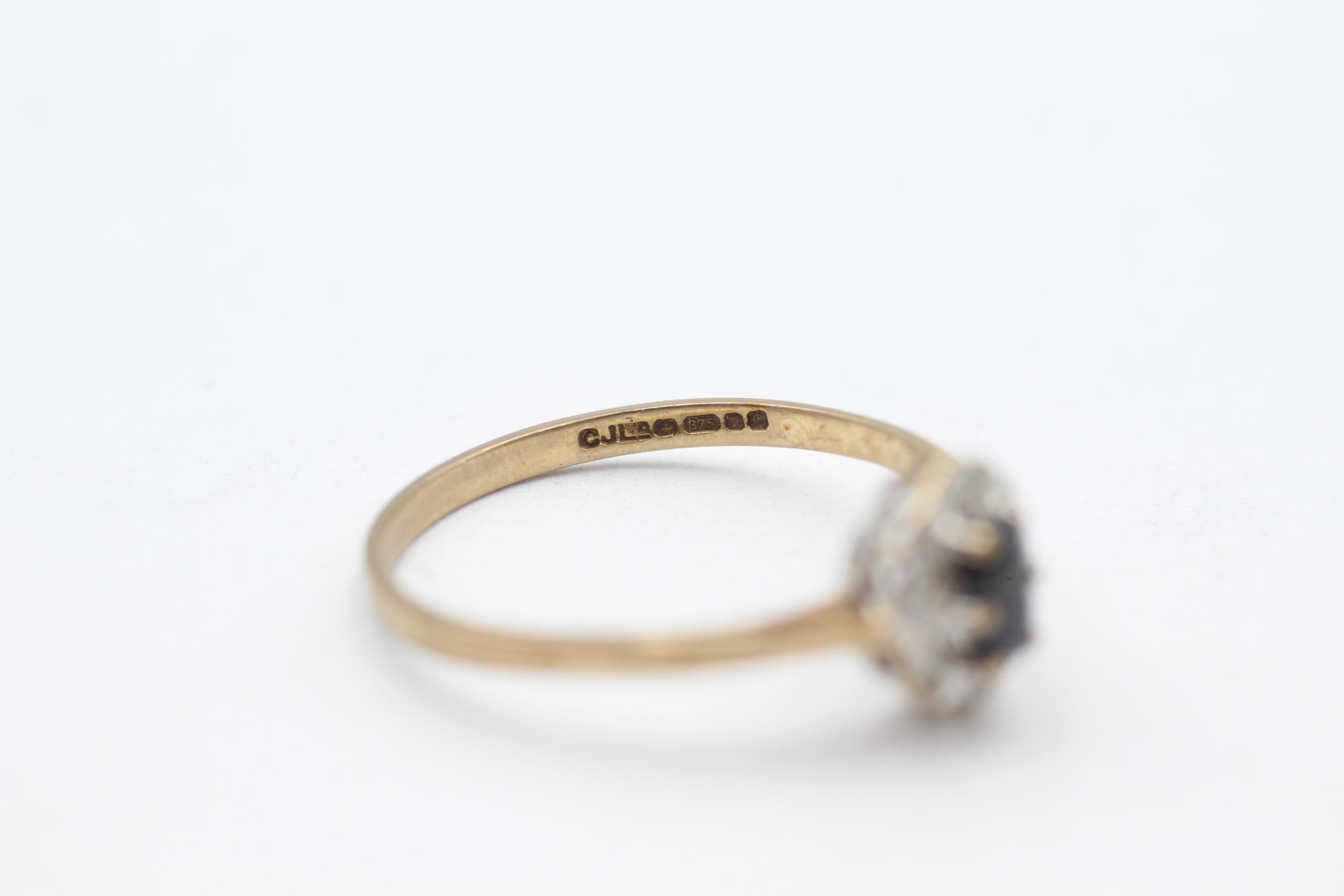9ct gold vintage sapphire & cubic zirconia cluster ring Size M - 1.1 g - Bild 3 aus 5