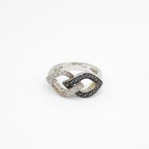 9ct gold diamond & black gemstone cross-over dress ring Size L - 3.6 g