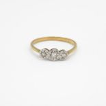 9ct gold & palladium illusion set old cut diamond three stone ring Size Q - 1.5 g