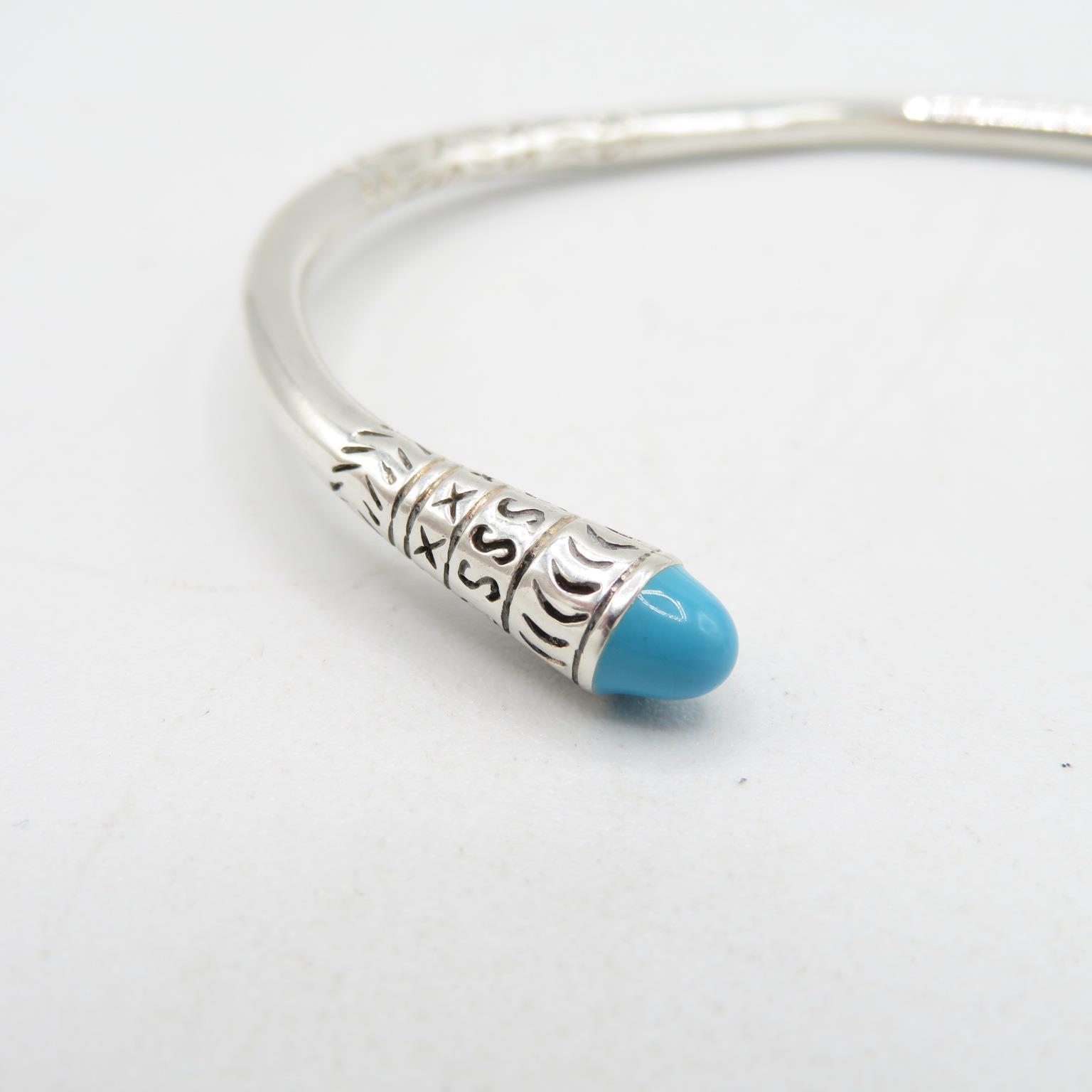 HM 925 Sterling Silver engraved bangle set with turquoise stones - adjustable - (20g) In excellent - Bild 4 aus 5